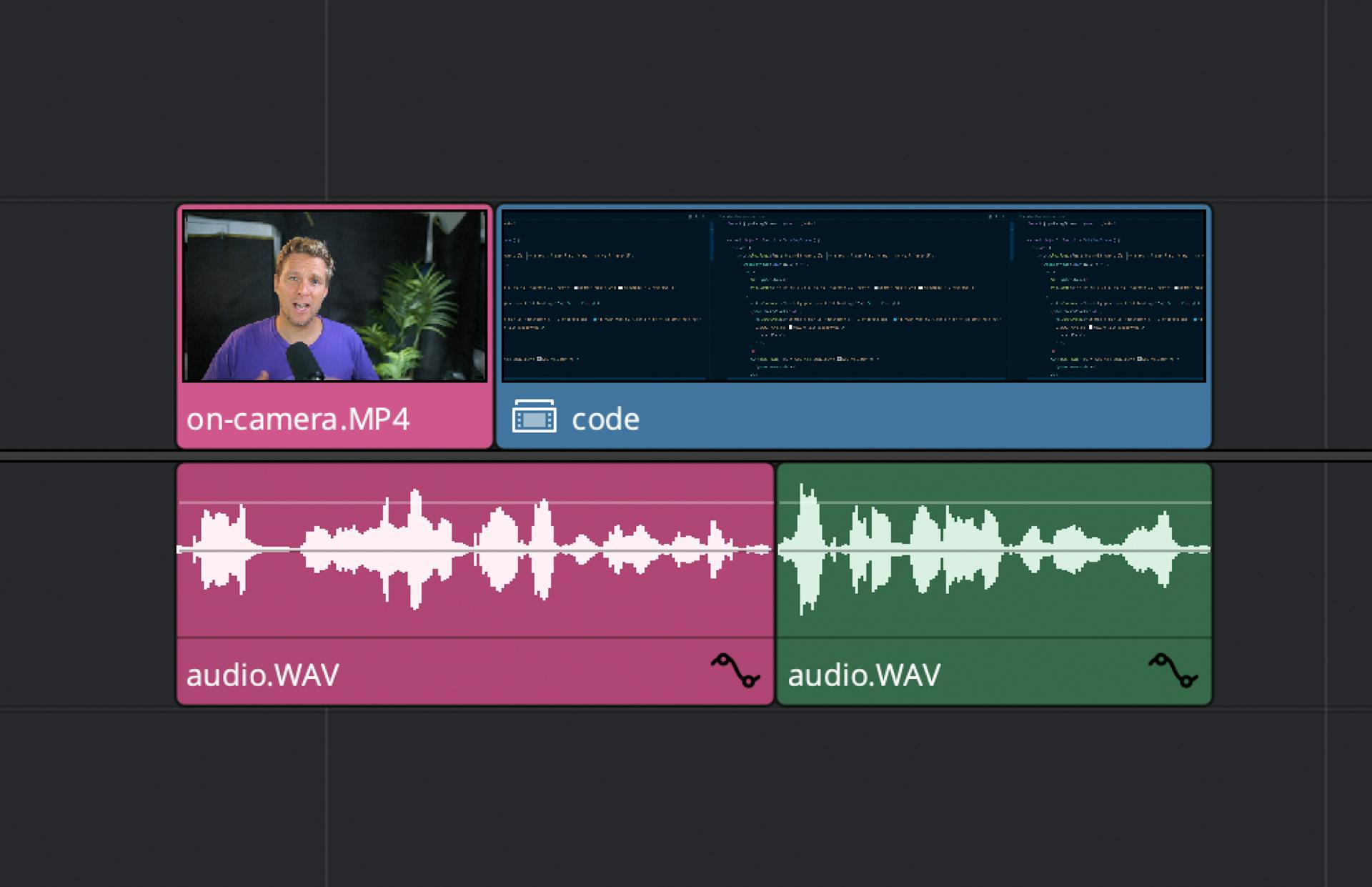 Screenshot of video editing software showing an L-cut